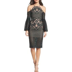 SOLD NWT Bardot Mila Green Lace Nude Lining Halter Open Shoulder Dress Size 10